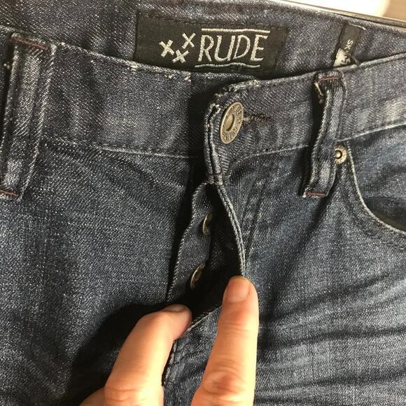 Rude XXX Men's Button Fly Skinny Jeans Dark Blue ~ Size 28x32 - Picture 3 of 9